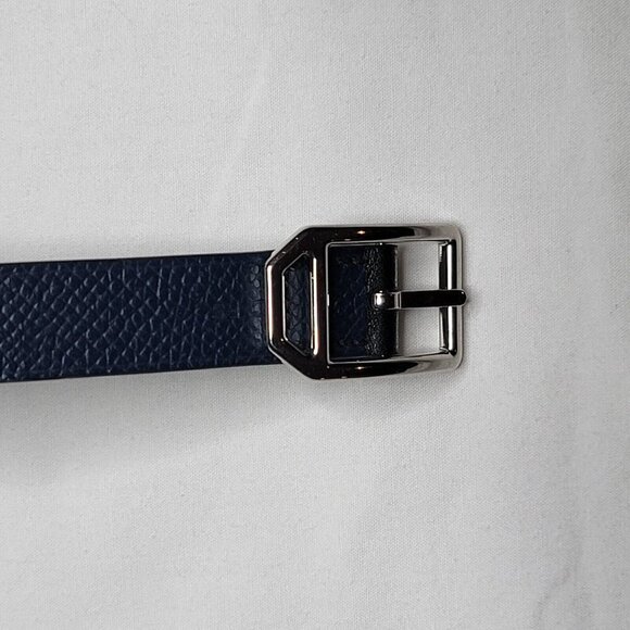 Hermes Paddock Palladium Plated Leather Wrap Bracelet Navy Blue - Picture 6 of 12